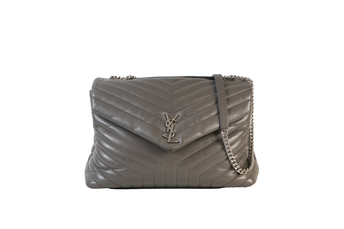 YSL LOULOU LARGE CHEVRON CINZA