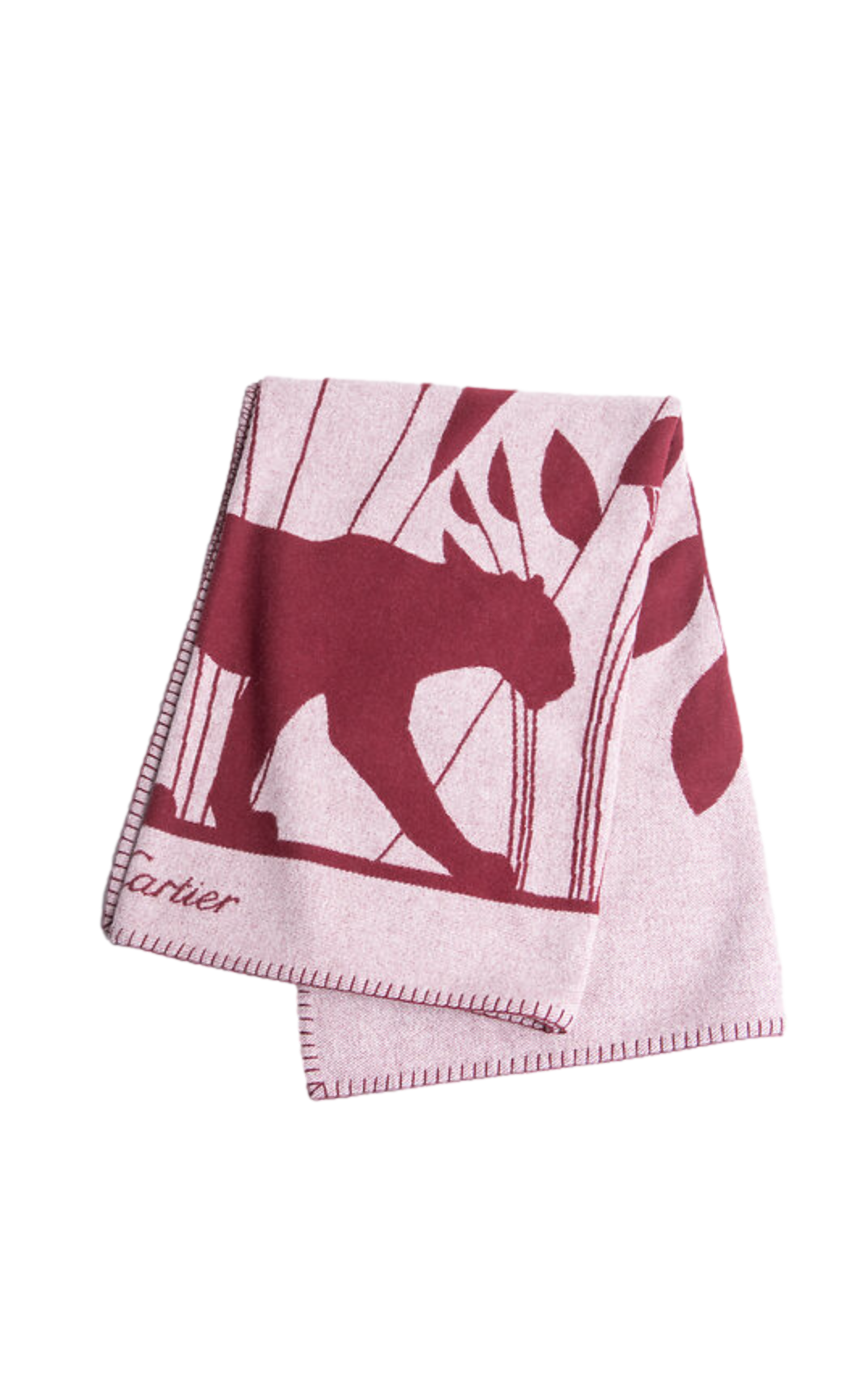 CARTIER BLANKET PANTHERE DE CARTIER MERINO WOOL AND CASHMERE BURGUNDY