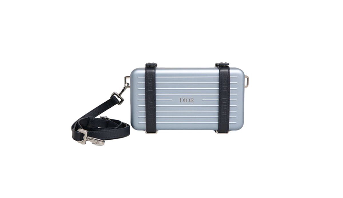 DIOR X RIMOWA ALUMINUM PERSONAL CLUTCH ON STRAP BLEU