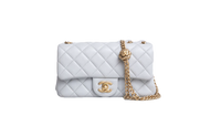 CHANEL RECTANGLE MINI LAMBSKIN SHINY LIGHT GRAY AND CHAIN GOLD