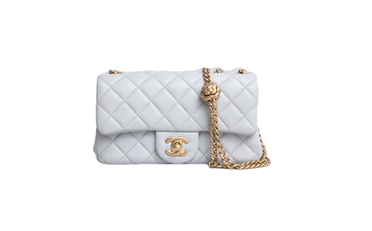 CHANEL RECTANGLE MINI LAMBSKIN SHINY LIGHT GRAY AND CHAIN GOLD