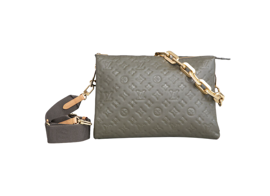 LV COUSSIN LAMBSKIN EMBOSSED MONOGRAM MM KHAKI