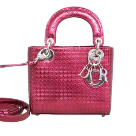DIOR METALLIC PATENT MICRO CANNAGE MINI LADY DIOR FUCHSIA