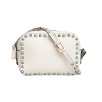VALENTINO CAMERA ROCKSTUD OFF WHITE/TURQUOISE STUDS