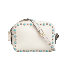 VALENTINO CAMERA ROCKSTUD OFF WHITE/TURQUOISE STUDS