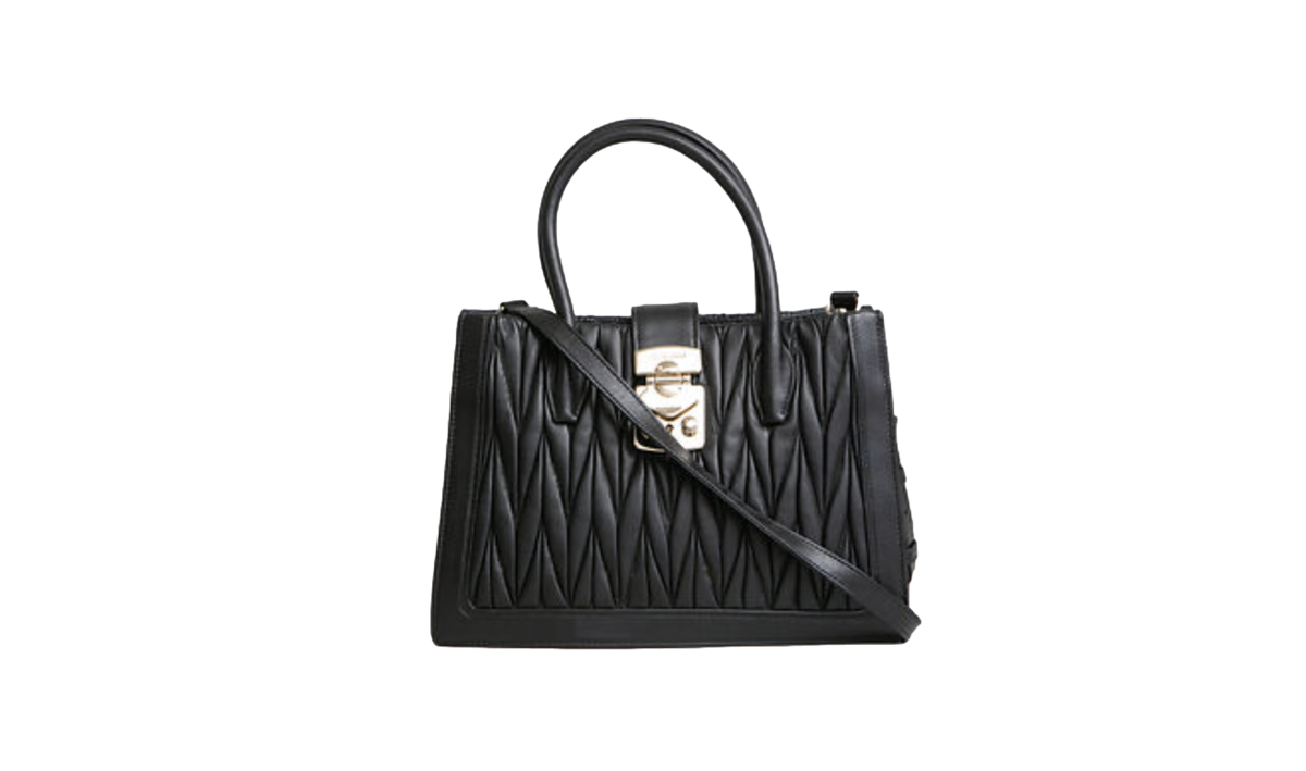 MIU MIU 2WAY HANDBAG BLACK MATELASSE