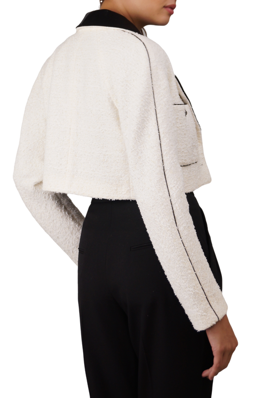 CHANEL BLAZER CROPPED TWEED WHITE