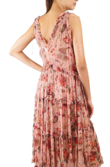 ZIMMERMANN DRESS SILK PINK WITH RED ROSES