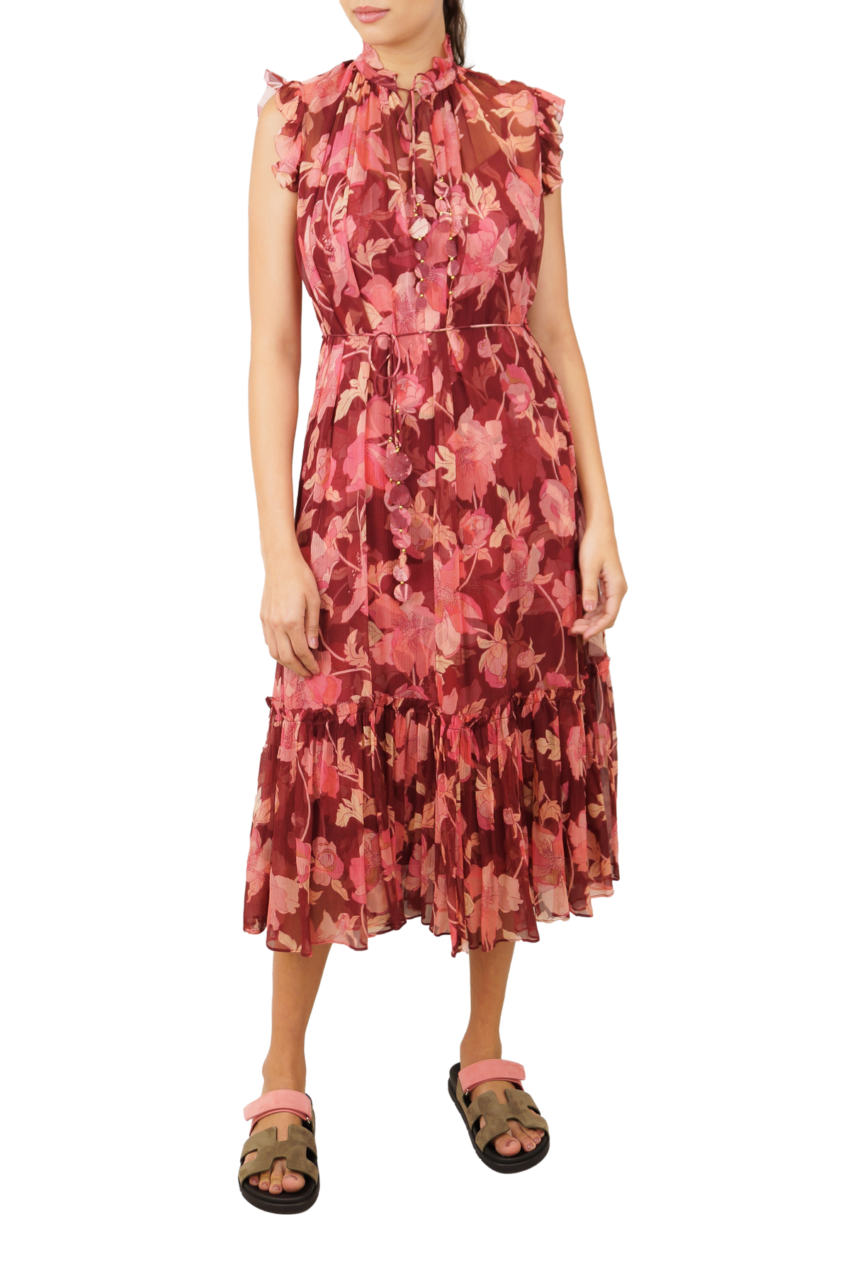 ZIMMERMANN DRESS LONG RED FLORAL SILK