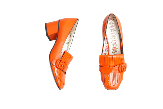 DESAPEGO THASSIA NAVES GUCCI MOCASSIM VERNICE GG MARMONT FRINGE DEEP ORANGE - 37 BR