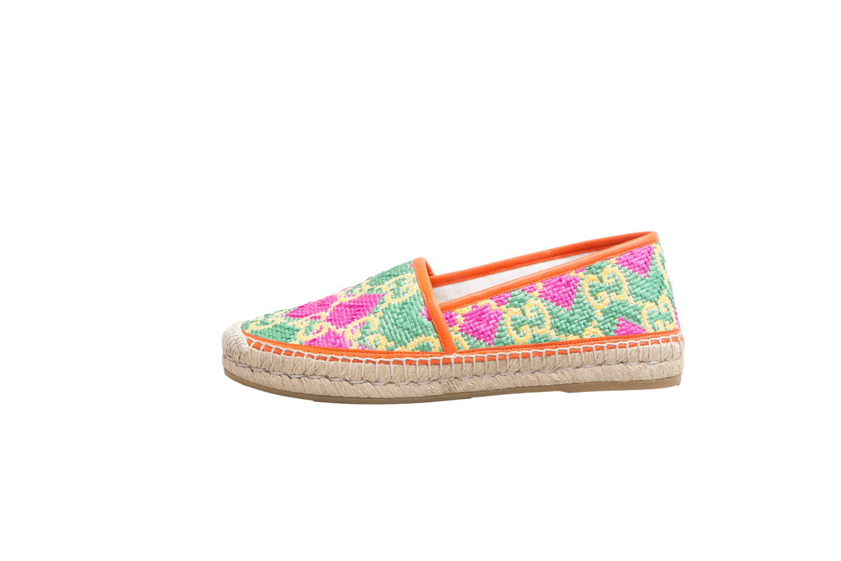 DESAPEGO THASSIA NAVES GUCCI ESPADRILLES GG LOGO STRAW LEATHER MULTICOLOR - 38 BR