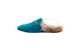 DESAPEGO THASSIA NAVES GUCCI MULE FLAT PRINCETOWN BLUE VELVET AND FUR LINED - 38 BR