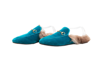 DESAPEGO THASSIA NAVES GUCCI MULE FLAT PRINCETOWN BLUE VELVET AND FUR LINED - 38 BR