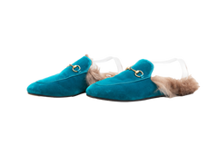 DESAPEGO THASSIA NAVES GUCCI MULE FLAT PRINCETOWN BLUE VELVET AND FUR LINED - 38 BR