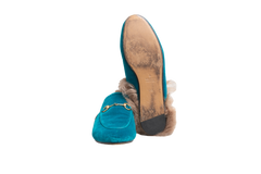 DESAPEGO THASSIA NAVES GUCCI MULE FLAT PRINCETOWN BLUE VELVET AND FUR LINED - 38 BR