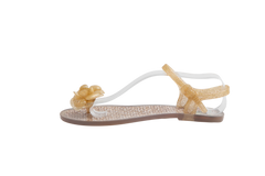 DESAPEGO THASSIA NAVES CHANEL SANDAL FLAT GOLD GLITTER JELLY CAMELLIA FLOWER - 37 BR