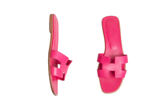 HERMES SANDAL ORAN ROSE MAGENTA LEATHER - 39 1/2 BR