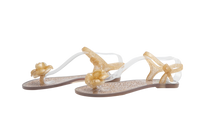 DESAPEGO THASSIA NAVES CHANEL SANDAL FLAT GOLD GLITTER JELLY CAMELLIA FLOWER - 37 BR