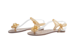DESAPEGO THASSIA NAVES CHANEL SANDAL FLAT GOLD GLITTER JELLY CAMELLIA FLOWER - 37 BR