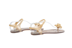 DESAPEGO THASSIA NAVES CHANEL SANDAL FLAT GOLD GLITTER JELLY CAMELLIA FLOWER - 37 BR