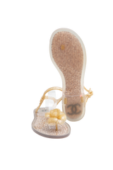 DESAPEGO THASSIA NAVES CHANEL SANDAL FLAT GOLD GLITTER JELLY CAMELLIA FLOWER - 37 BR
