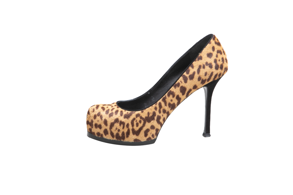 DESAPEGO THASSIA NAVES YSL SCARPIN OPYUM LEATHER PUMPS LEOPARD PRINT - 37 BR