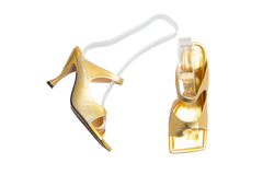DESAPEGO THASSIA NAVES BOTTEGA SANDAL LEATHER VITELLO LAMÈ SQUARE-TOE GOLD - 36 1/2 BR