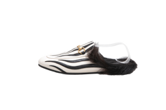 DESAPEGO THASSIA NAVES GUCCI MULE FLAT PRINCETOWN LEATHER B&W AND FUR ZEBRA STRIPE - 38 BR