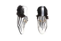 DESAPEGO THASSIA NAVES GUCCI MULE FLAT PRINCETOWN LEATHER B&W AND FUR ZEBRA STRIPE - 38 BR
