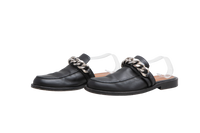DESAPEGO THASSIA NAVES GIVENCHY MULE FLAT LEATHER BLACK AND CHAIN SILVER TONED - 39 BR