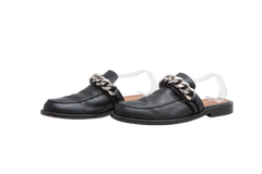 DESAPEGO THASSIA NAVES GIVENCHY MULE FLAT LEATHER BLACK AND CHAIN SILVER TONED - 39 BR
