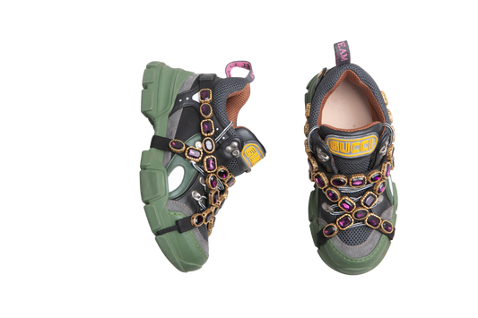 DESAPEGO THASSIA NAVES GUCCI SENAKER FLASHTREK X SEGA REMOVABLE BLACK AND CRYSTAL GREEN - 38 BR
