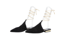 DESAPEGO THASSIA NAVES CHANEL MULE FLAT ANKLE WRAP SUEDE BLACK - 38 BR