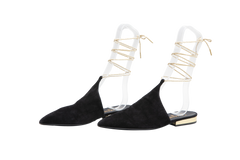 DESAPEGO THASSIA NAVES CHANEL MULE FLAT ANKLE WRAP SUEDE BLACK - 38 BR