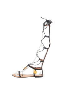 DESAPEGO THASSIA NAVES VALENTINO SANDAL LEATHER SEA ELEMENT BLACK - 35 1/2 BR