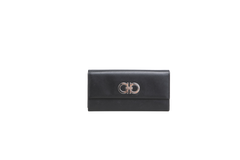 FERRAGAMO WALLET LONG DOUBLE GANCINI BLACK