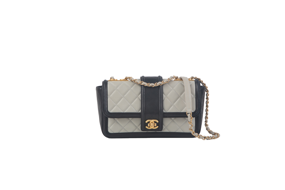 CHANEL ELEGANT MEDIUM CC FLAP GRAY & BLACK