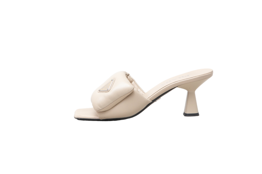 PRADA MULE SOFT QUILTED BEIGE LOGO - 38 BR