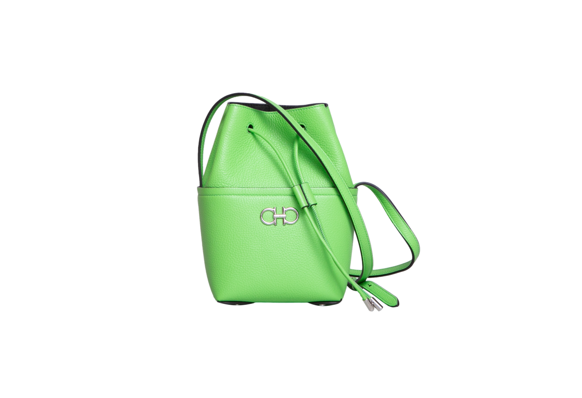 FERRAGAMO GANCINI MINI BUCKET BAG LEATHER LIME