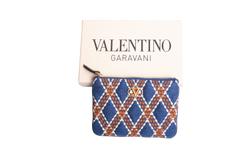 VALENTINO QUILTIE 67 EMBROIDERED BLUE DENIM POUCH