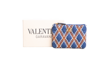 VALENTINO QUILTIE 67 EMBROIDERED BLUE DENIM POUCH