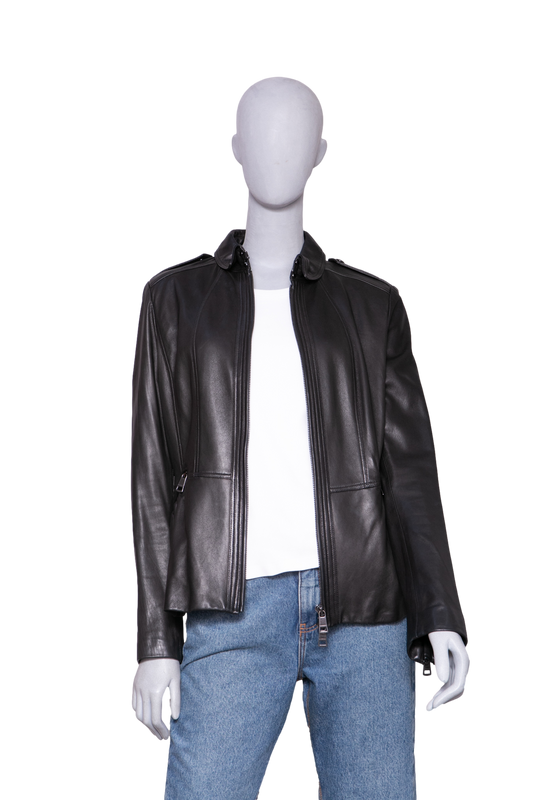 BURBERRY JACKET LONDON PEPLUM LEATHER BLACK