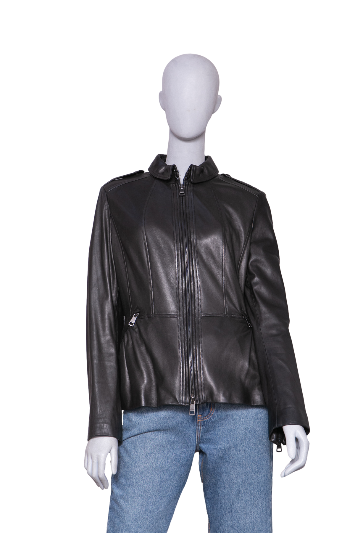 BURBERRY JACKET LONDON PEPLUM LEATHER BLACK