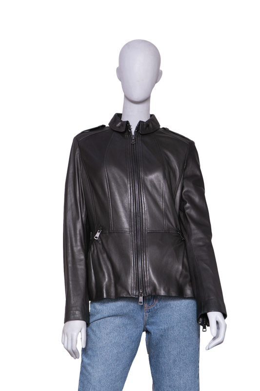 BURBERRY JACKET LONDON PEPLUM LEATHER BLACK