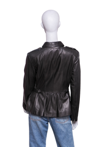 BURBERRY JACKET LONDON PEPLUM LEATHER BLACK