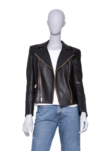 BALMAIN JACKET BIKER LEATHER BLACK