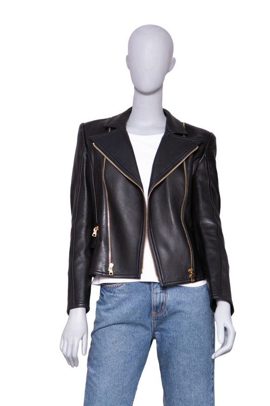 BALMAIN JACKET BIKER LEATHER BLACK