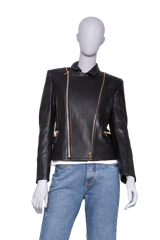 BALMAIN JACKET BIKER LEATHER BLACK