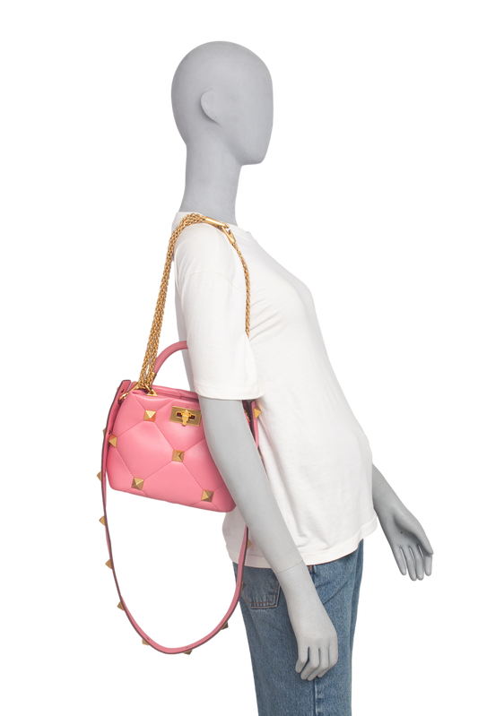 VALENTINO ROMAN STUD SMALL TOP HANDLE PINK
