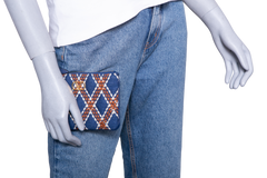 VALENTINO QUILTIE 67 EMBROIDERED BLUE DENIM POUCH